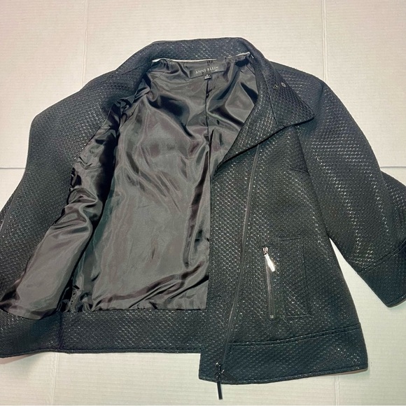 Anne Klein Suit Size 4 Zip Motorcycle Jacket Black Metallic - Picture 8 of 10